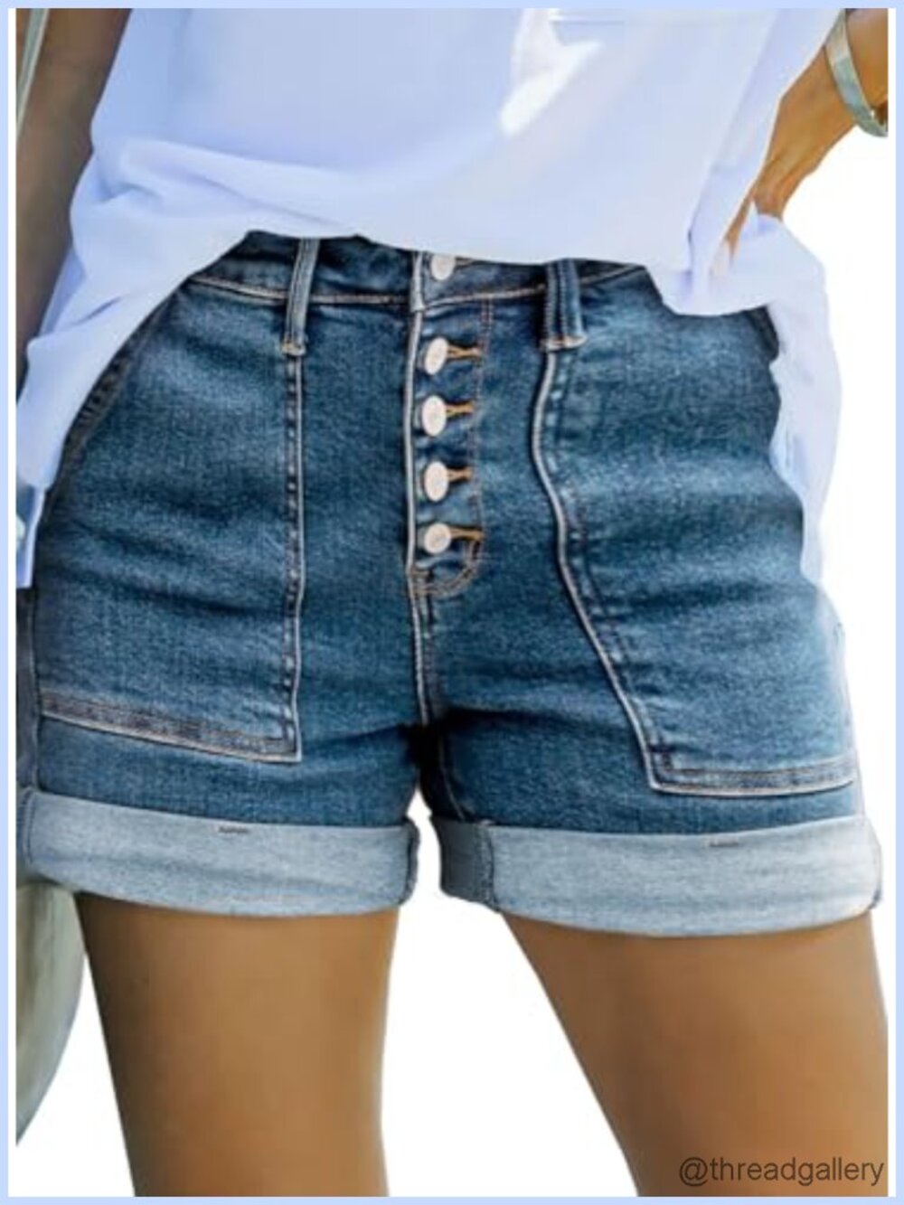 High Waisted Denim Shorts with Button Fly and Pockets